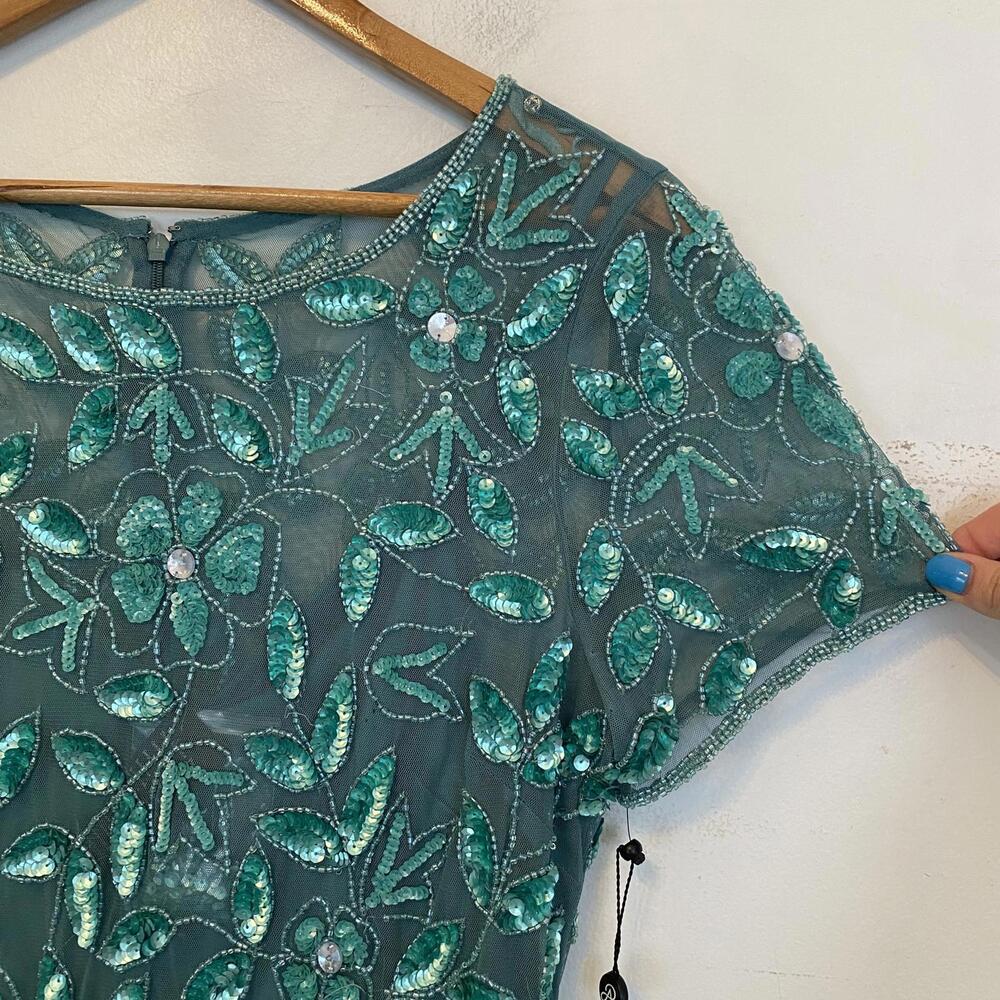 ADRIANNA PAPEL teal sequin beaded mother of the bride dress sz 14 - Picture 4 of 9